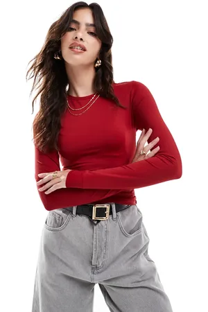 Pull&Bear Polyamide sculpt long sleeved top in dark