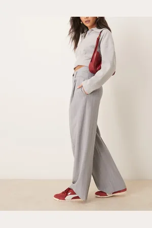 ASOS Drop waist tailored trouser with wrap over in grey stripe
