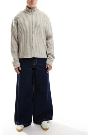 ASOS Super wide leg jeans with contrast stitch in indigo