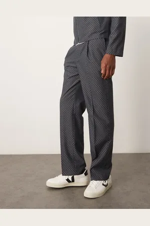 ASOS Smart co-ord straight leg trousers in grey checkerboard with elasticated waist