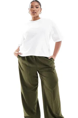 ASOS Curve tailored pull on trousers in olive stripe
