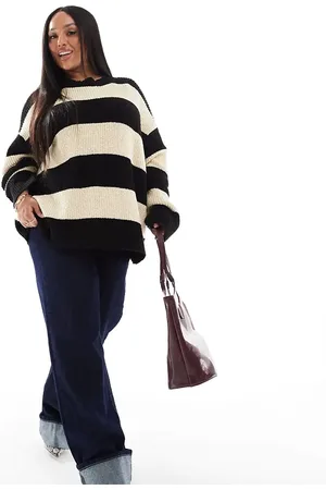 4th & Reckless Exclusive oversized crew neck jumper in camel and black stripe