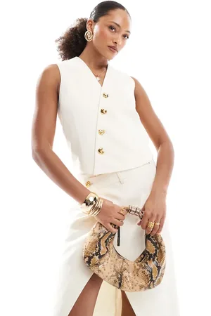4th & Reckless Tailored asymmetric gold button waistcoat co-ord in cream