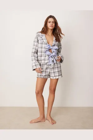 ASOS Pyjama shorts in blue brushed check co ord
