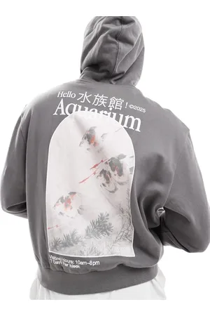 ASOS Oversized hoodie with photographic back print in charcoal