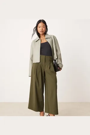 ASOS Petite cropped adjustable tab waist trousers in olive