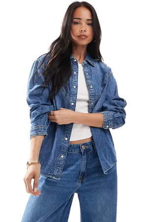 ONLY Western detail denim shirt in mid