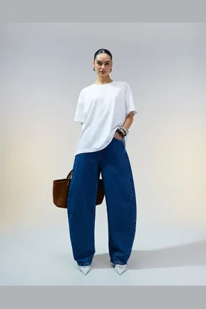 ASOS High waisted barrel leg jeans in mid
