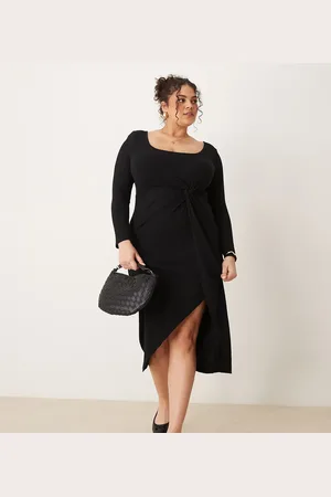 New Look New Look Curve long sleeve knot front midi dress in