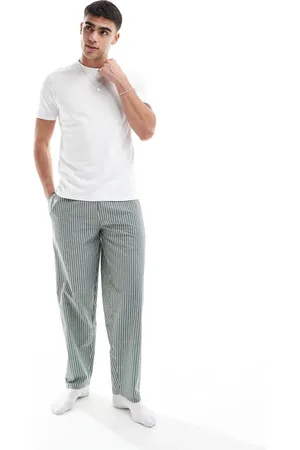 New Look Woven stripe pyjama and t-shirt set in khaki