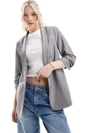 Pieces® Ruched sleeve blazer in light melange