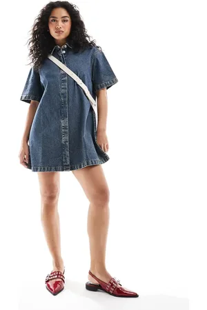 ASOS Short sleeve denim shirt dress in tint blue