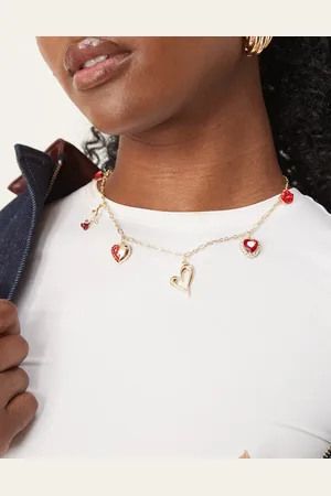 DesignB London Multi hearts charm necklace in gold