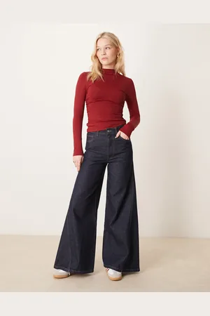 ASOS Super wide leg jean with twisted seam in indigo