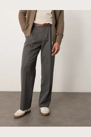 ASOS Smart wide leg trousers with double pleats in charcoal