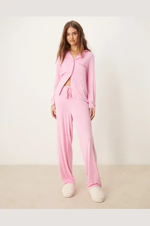 ASOS Super soft long sleeve shirt & trouser pyjama set with contrast piping in