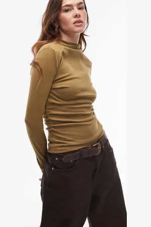 Topshop Funnel neck long sleeve top in