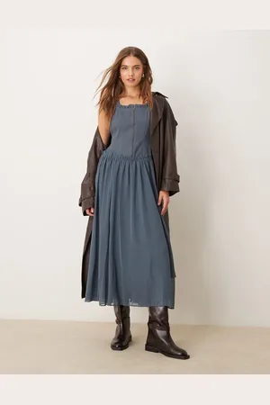 ASOS Zip through twill bodice midi dress in denim