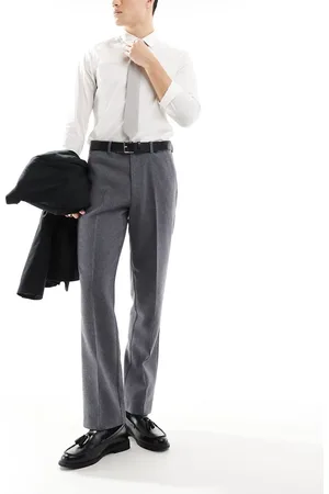 ASOS Smart wool mix straight leg trousers in charcoal twill