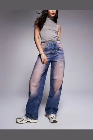 ASOS Weekend Collective baggy barrel fit jeans in pink spray wash