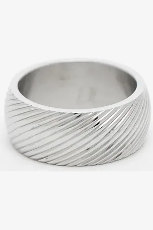 ASOS Waterproof stainless steel band ring with diagonal texture in tone