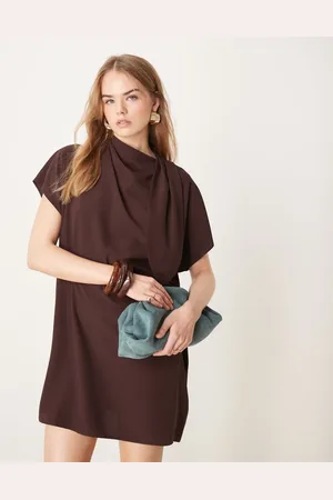 ASOS Slinky mini dress with neck tie detail in chocolate