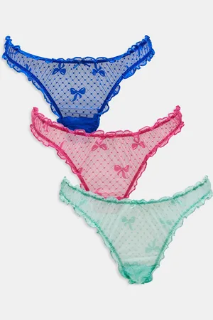 ASOS ASOS DESIGN Curve 3 pack bow mesh scrunch thongs in pink, green & blue