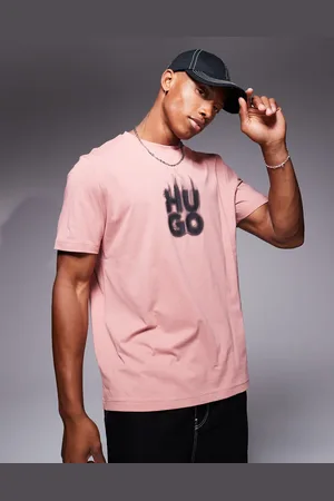 HUGO BOSS Delayer chest print t-shirt with smoked stacked logo in pink