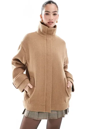 ASOS Funnel neck wool bomber jacket in camel