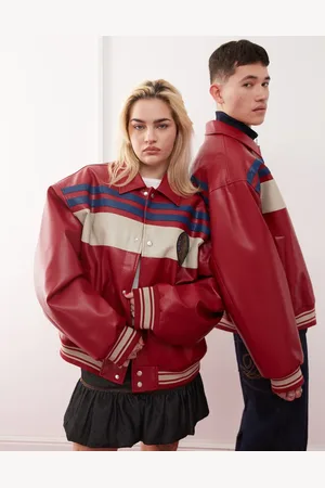 COLLUSION Unisex oversized spliced PU bomber jacket in