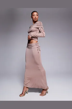 ASOS Fold over waist fishtail maxi skirt with side ruching in mink