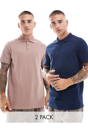 ASOS 2 pack pique polos in brown and navy