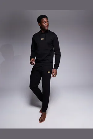 EA7 Armani central gold logo hoodie tracksuit in