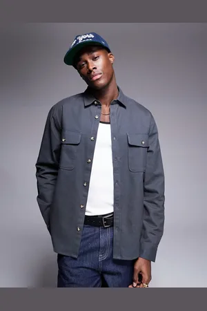 ASOS Boxy cotton overshirt in dark