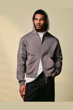 ASOS Premium heavyweight boxy oversized zip through hoodie 400gsm in light