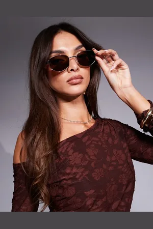 ASOS Metal angled sunglasses in with brown lens