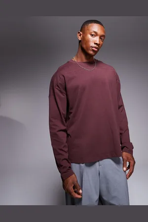 ASOS Heavyweight oversized boxy long sleeve seam detail t-shirt in brown