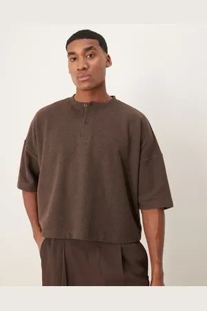 ASOS Super oversized cropped henley neck t-shirt in brushed rib in
