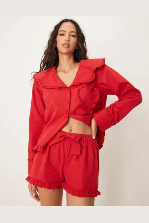ASOS Cotton ruffle hem pyjama shorts co ord in