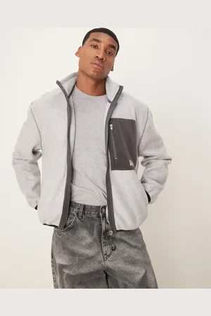 ASOS Oversized boxy zip through jacket with contrast pocket in fleece