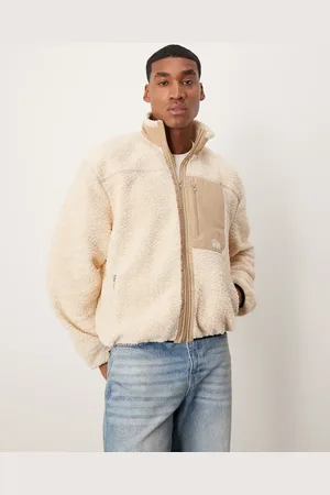 ASOS Oversized boxy zip through jacket with contrast pocket in ecru borg fleece