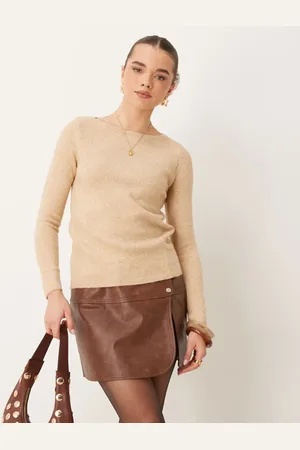 MANGO Lightweight high boat neck jumper in beige