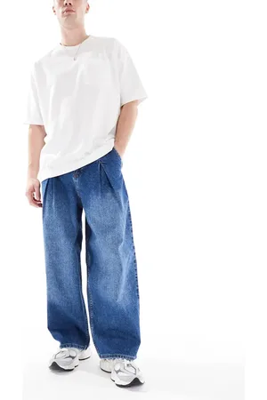 ASOS Super wide leg jeans with pleats in mid wash
