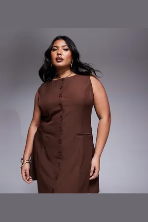 In The Style Plus x Natalya Wright exclusive tailored button down mini dress in chocolate
