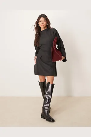 ASOS Funnel neck wide sleeve mini dress in charcoal grey