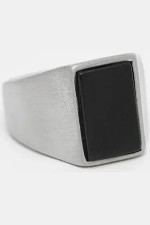 ASOS Waterproof stainless steel signet ring with black agate stone in brushed tone