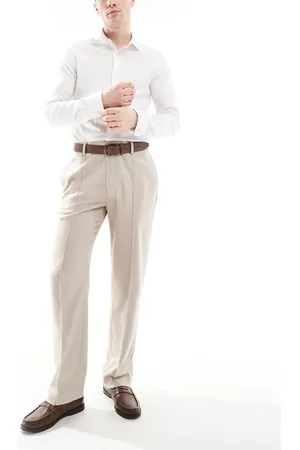 ASOS Smart straight leg trousers with pintucks in textured stone