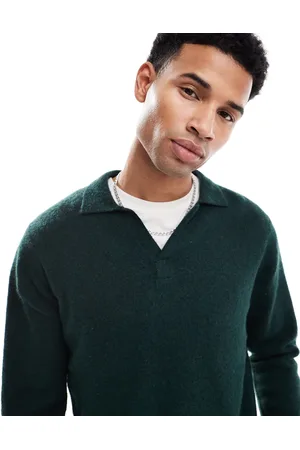 Only & Sons Wool blend revere collar knitted polo in dark