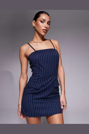 In The Style X Natalya Wright exclusive tailored cami mini dress in navy pinstripe