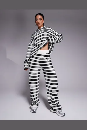 ASOS Knitted wide leg trouser co-ord in black and white stripe
